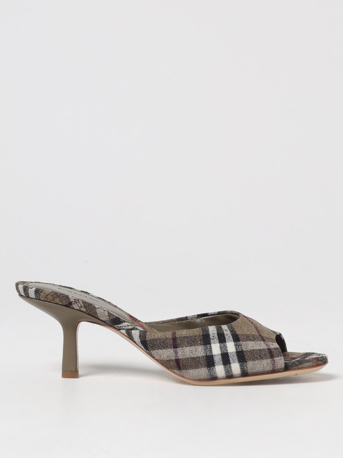 Burberry Khaki Check Linen Blend Mews High Mules In Brown