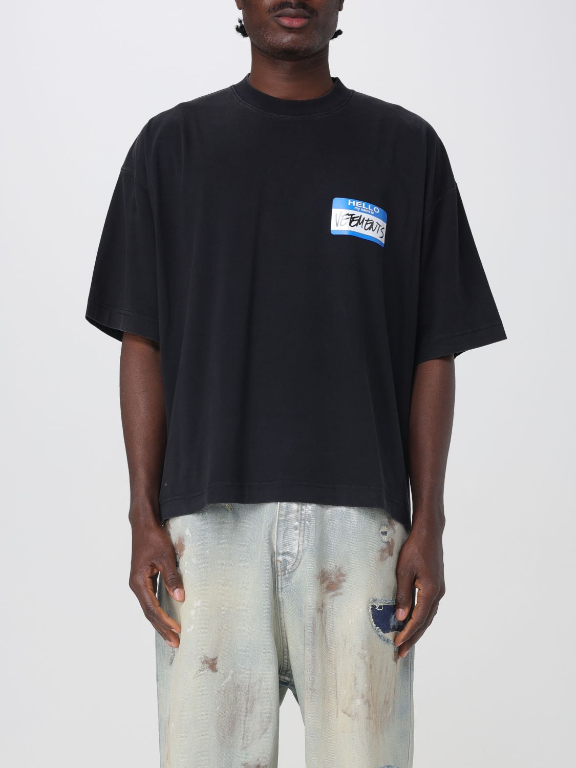 Vetements Black My Name Sticker Cropped Boxy T-shirt | ModeSens