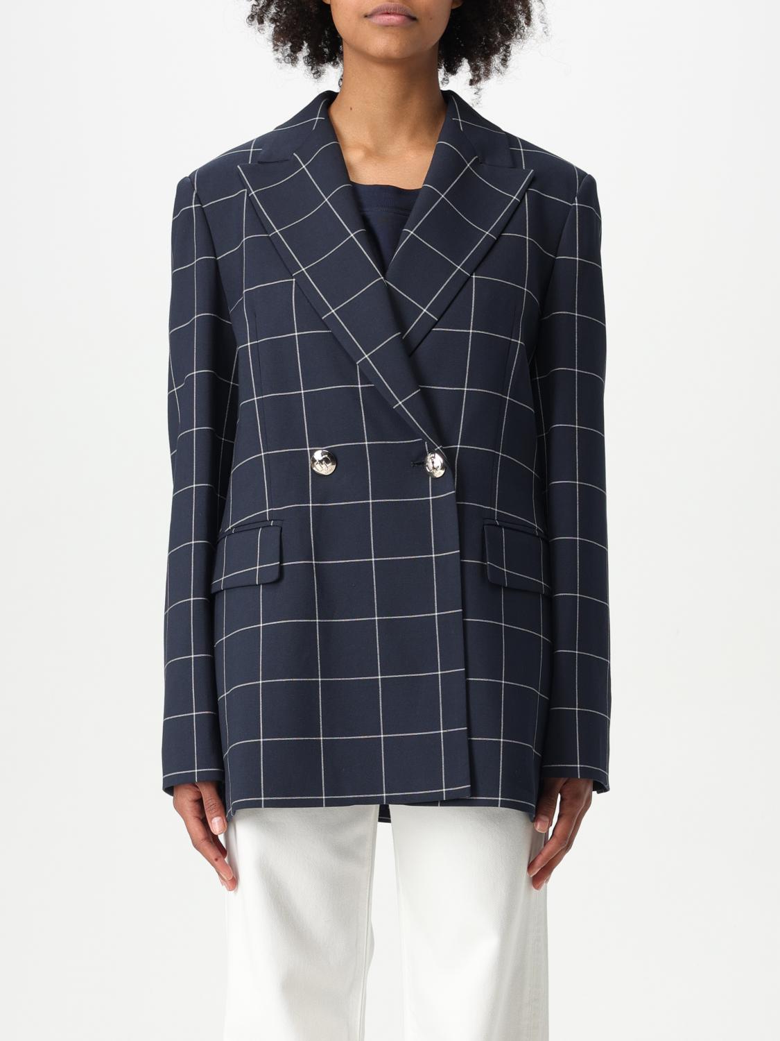 Liu •jo Double-breasted Check Blazer In Blue