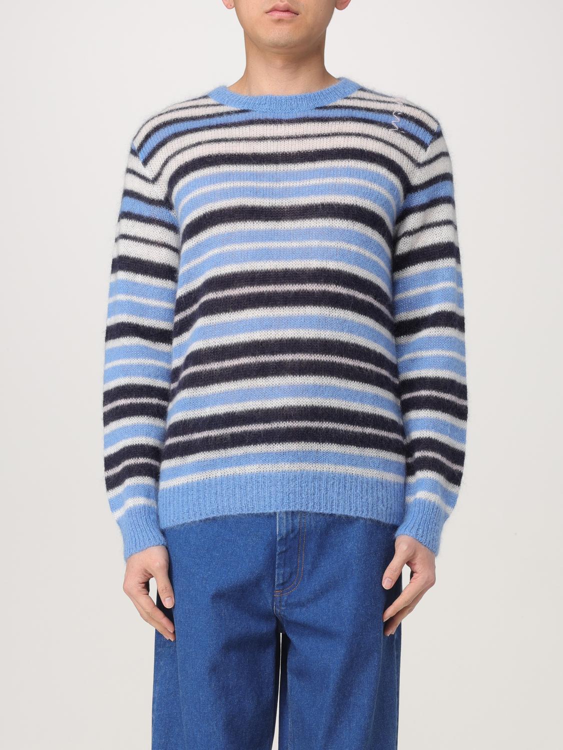Marni Crew Neck Mohair Blend Sweater With Embroidery In Blue