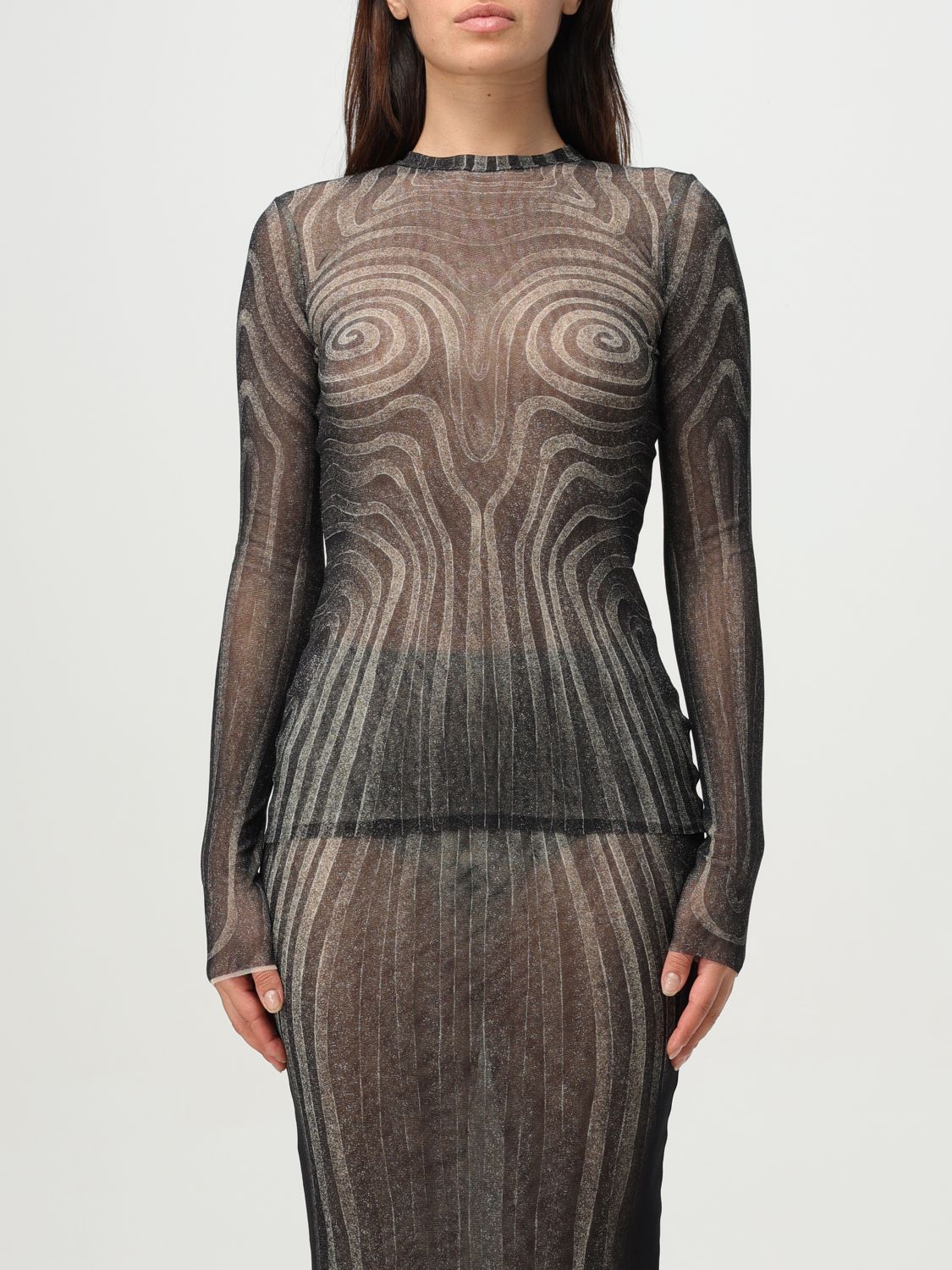 Jean Paul Gaultier Mesh Top With Geometric Pattern And Spiral Print