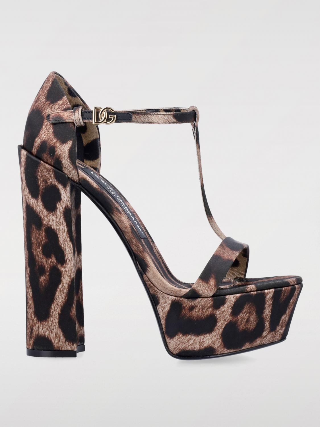 Dolce & Gabbana Keira Leopard Satin T-strap Platform Sandals In Braun