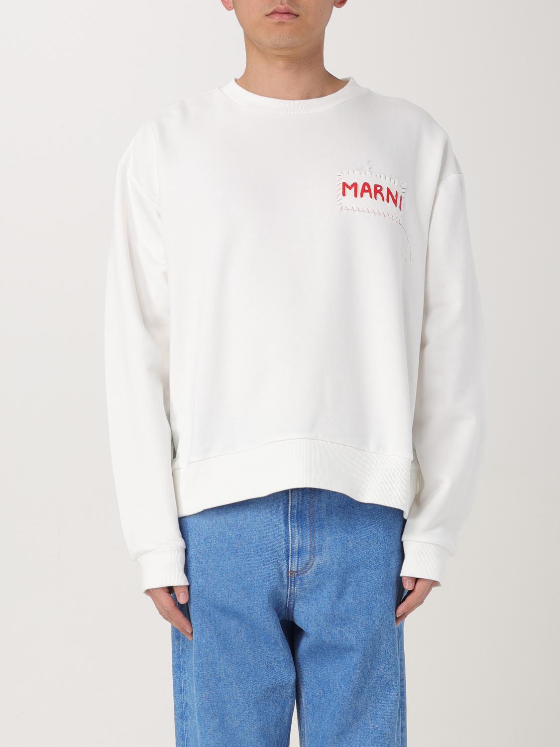 Marni Cropped White Sweater With Bold Chest Patch In White