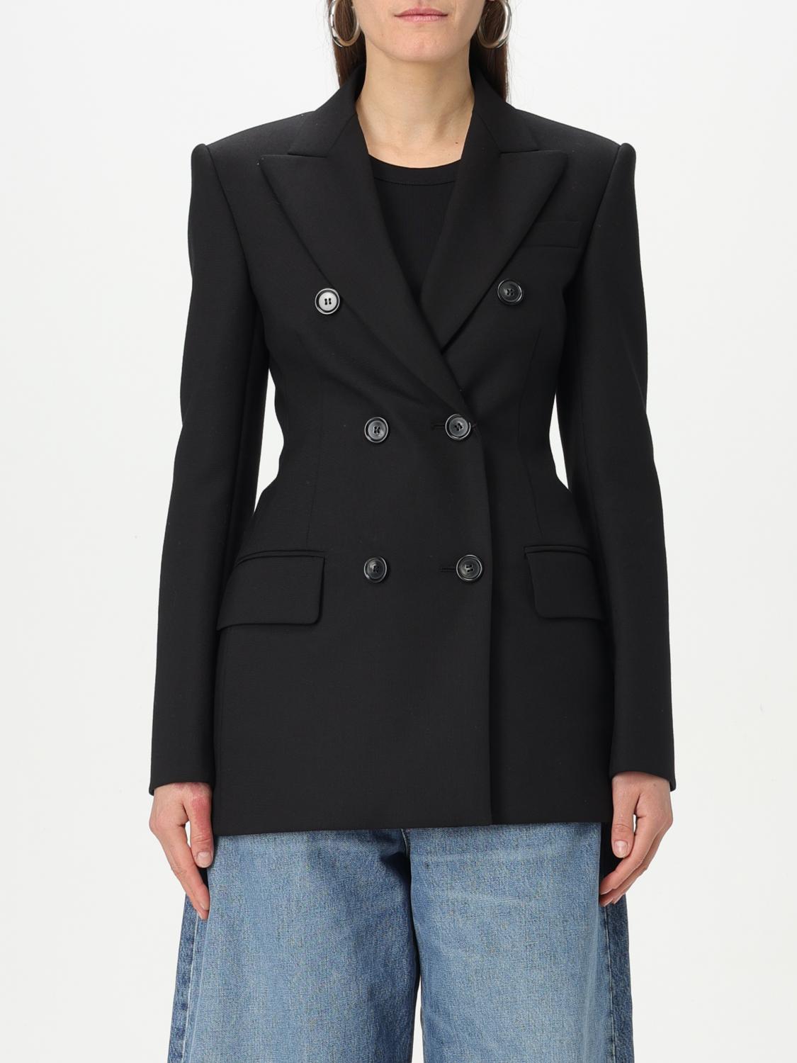 Sportmax Double-breasted Virgin Wool Blazer In Black