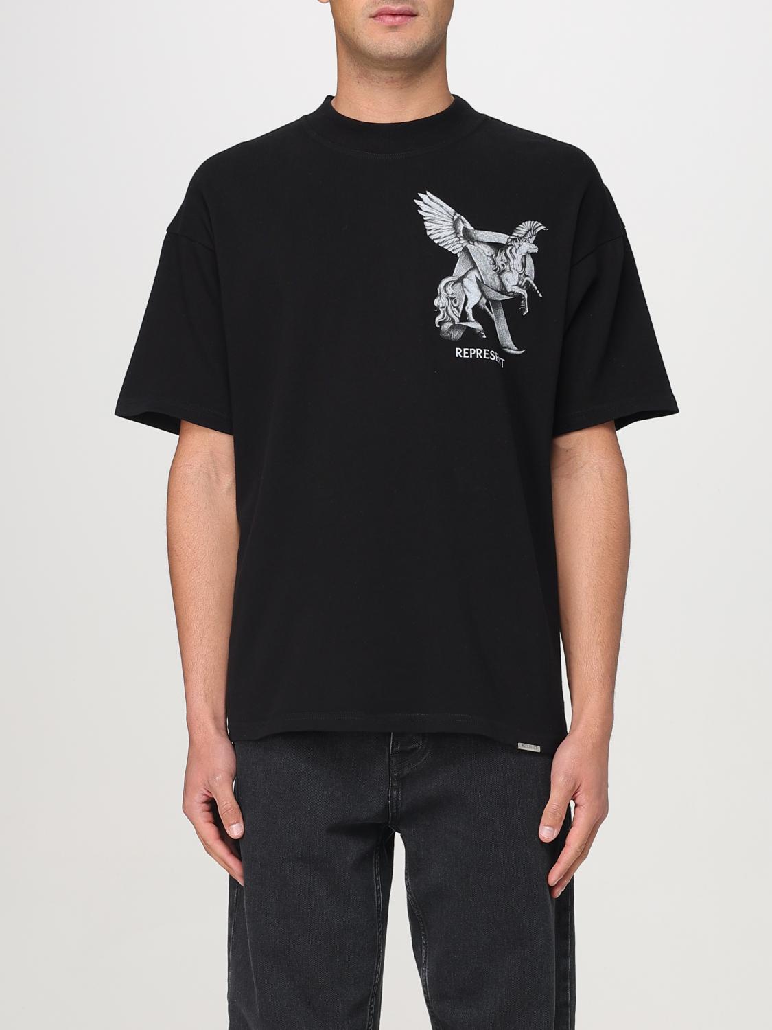Represent Elegance Unicorn Black Crewneck T-shirt With Logo Print On The Front And Maxi Print On The Rear In C In Black