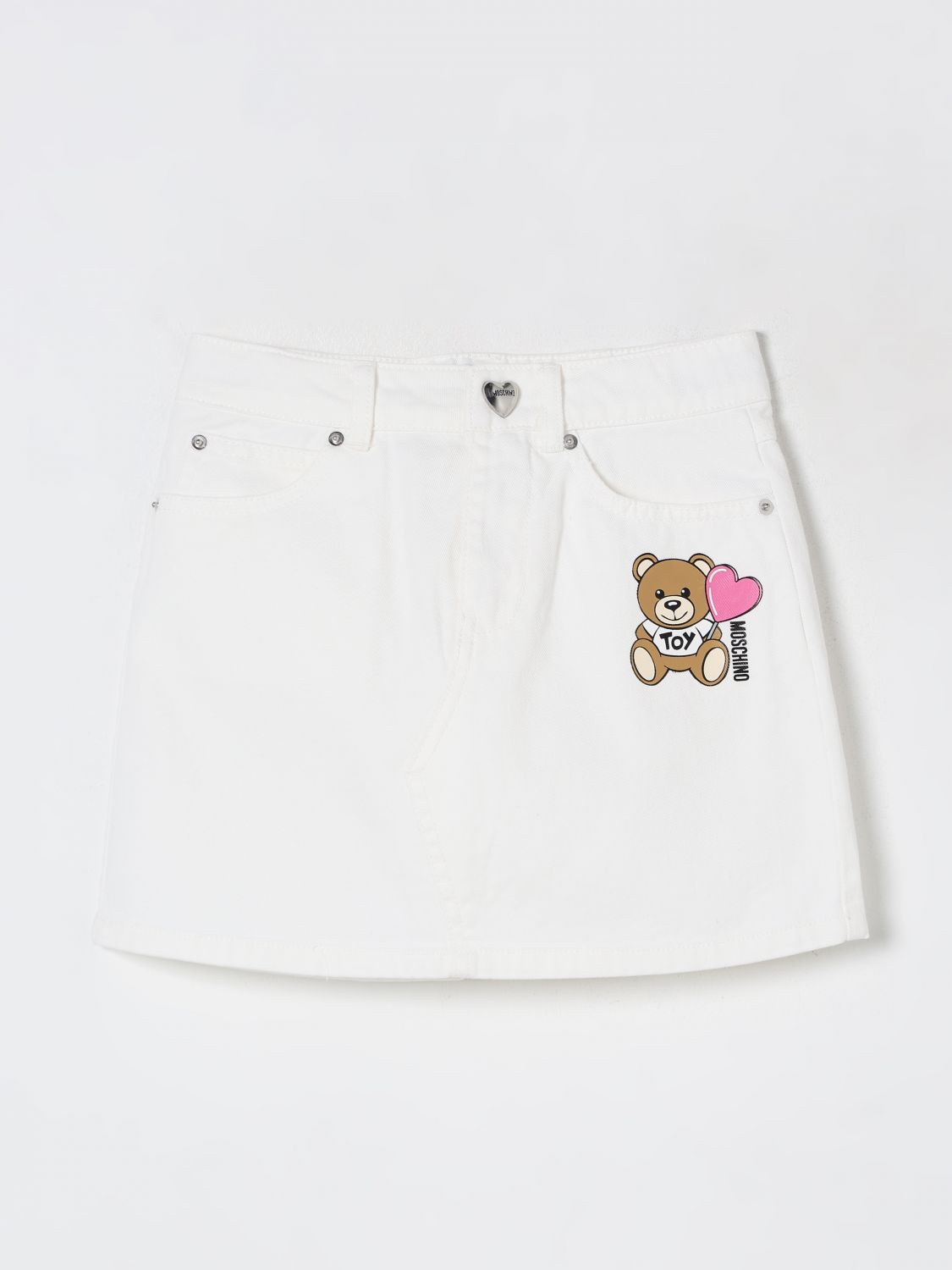 Moschino White Skirt With Teddy Bear Motif On The Front In Denim Girl In White