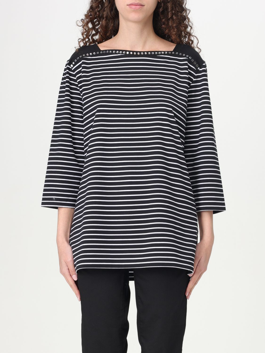 Liu •jo Cotton T-shirt With Black And White Stripes In Black