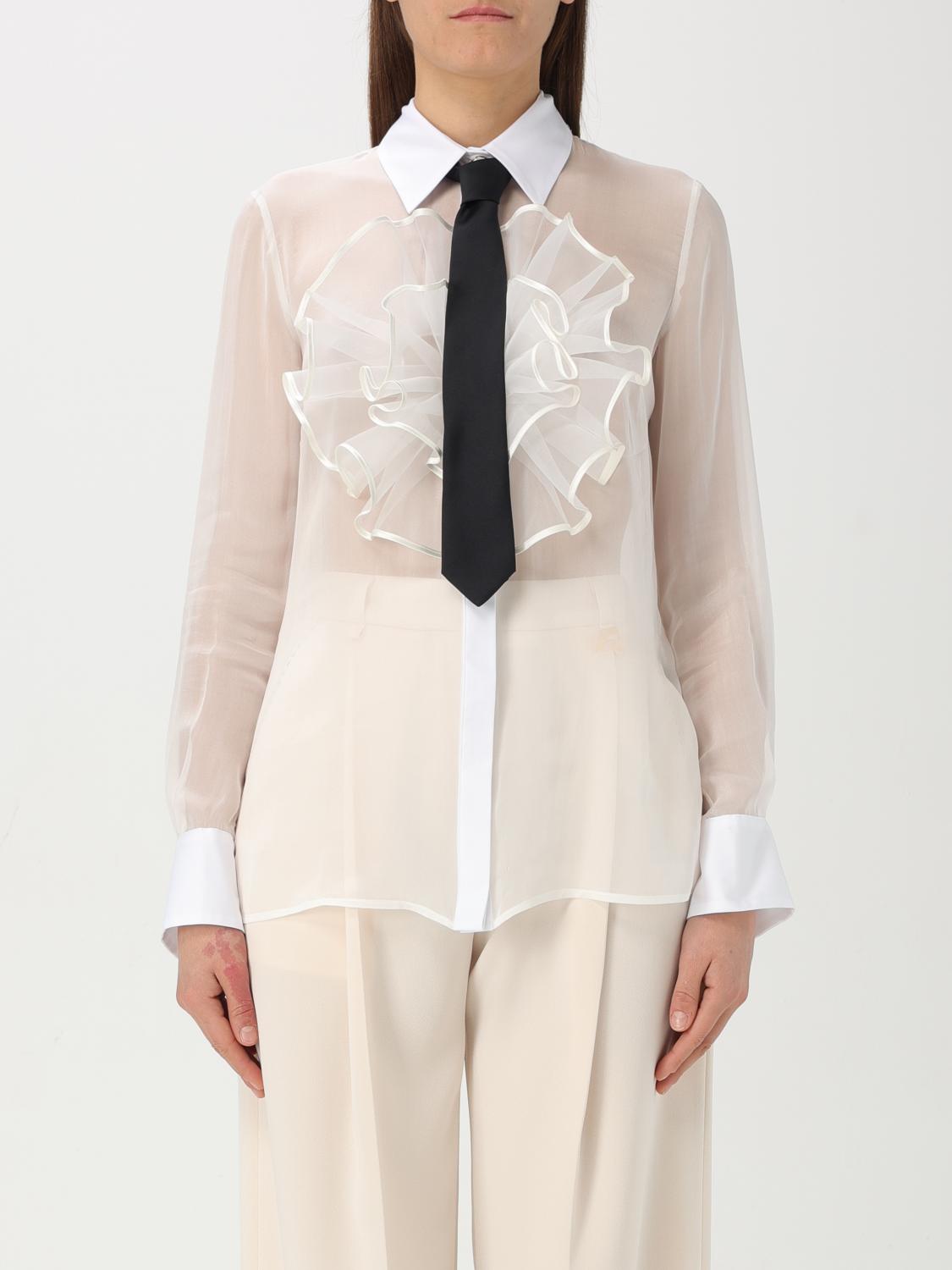 Elisabetta Franchi White Silk Shirt With Front Fringes In White
