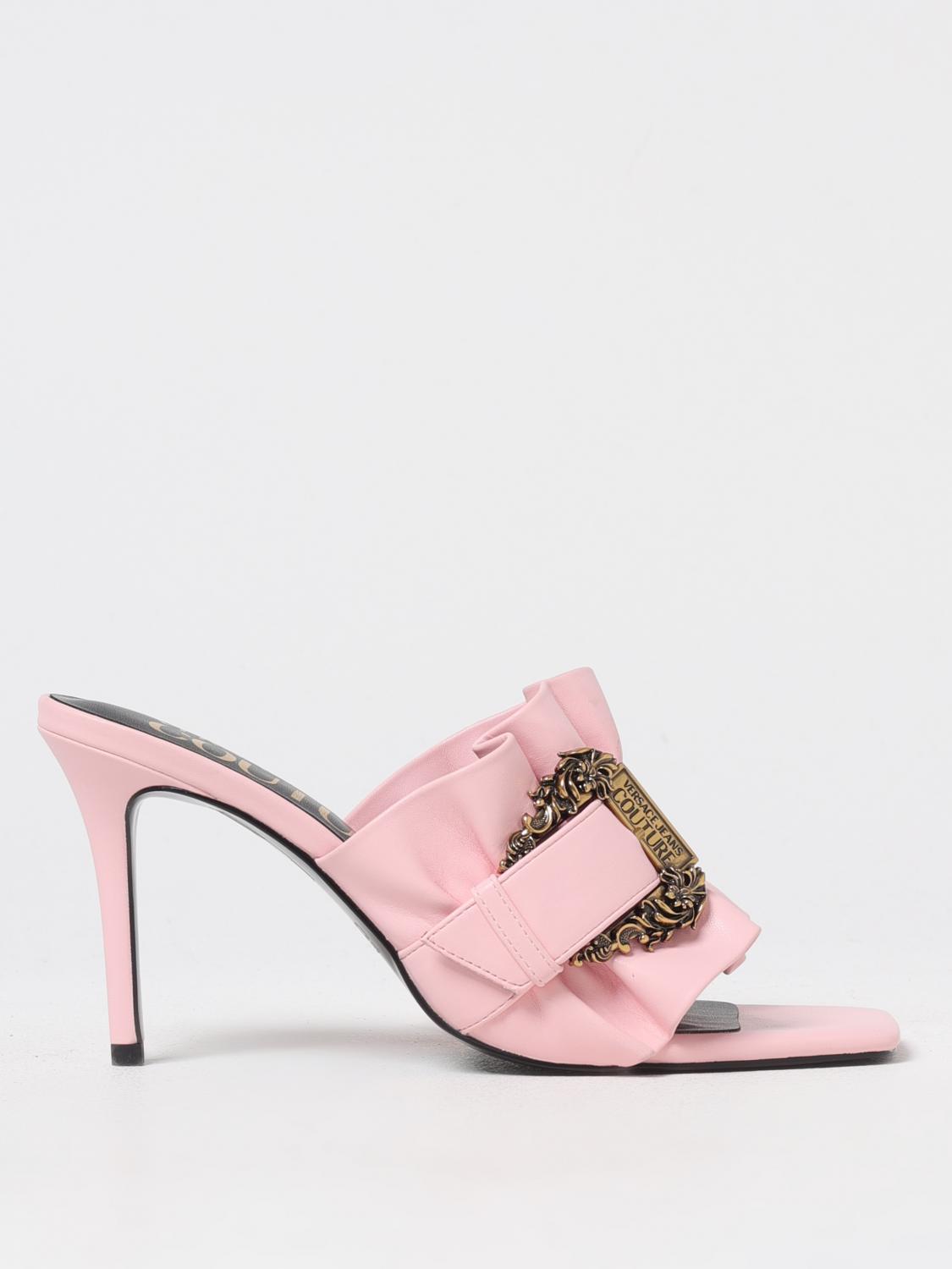 Versace Jeans Couture Pink Baroque Buckle Emily Mules In Pink