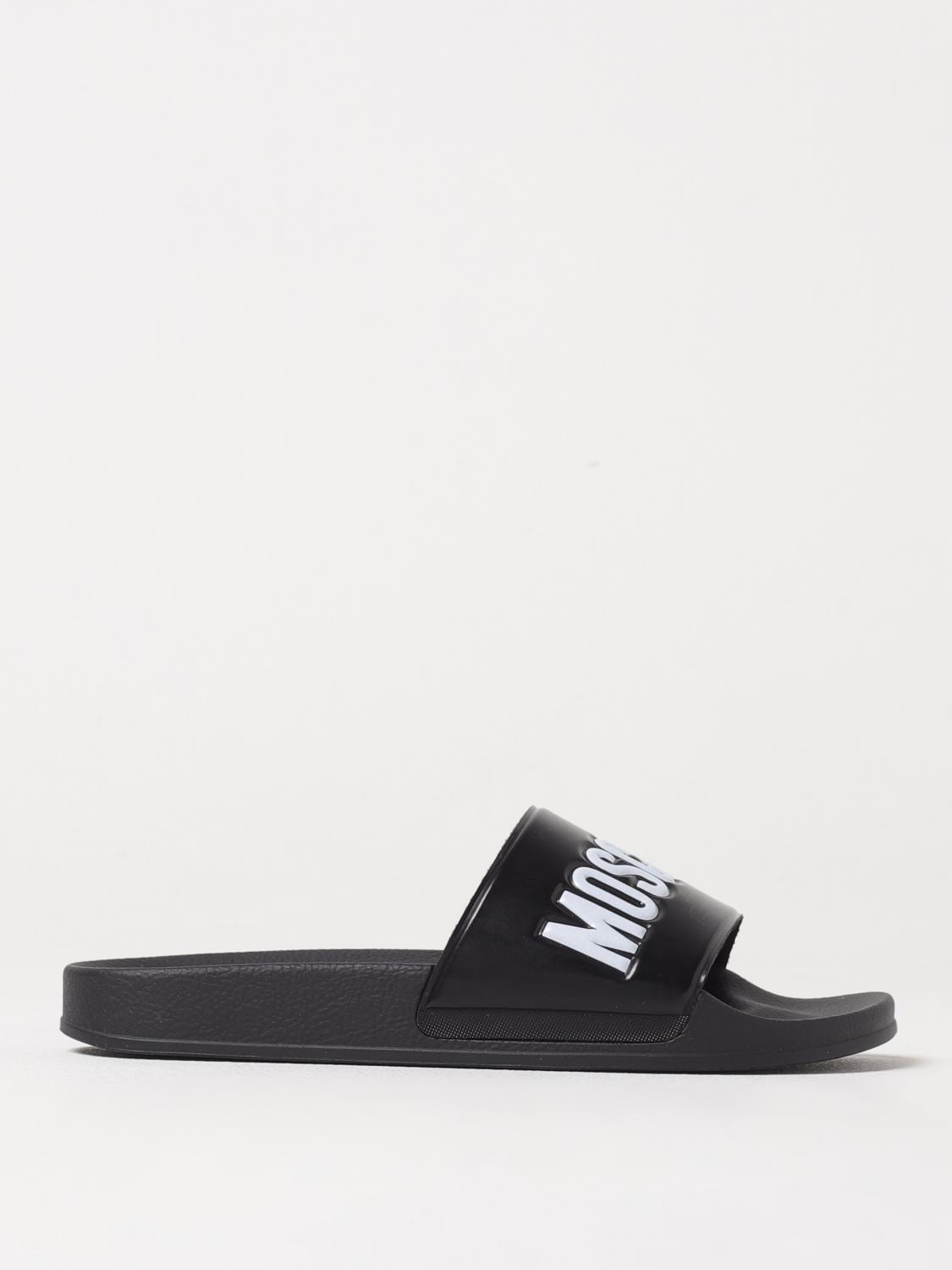 Moschino Men Slide Sandal With Logo In Black