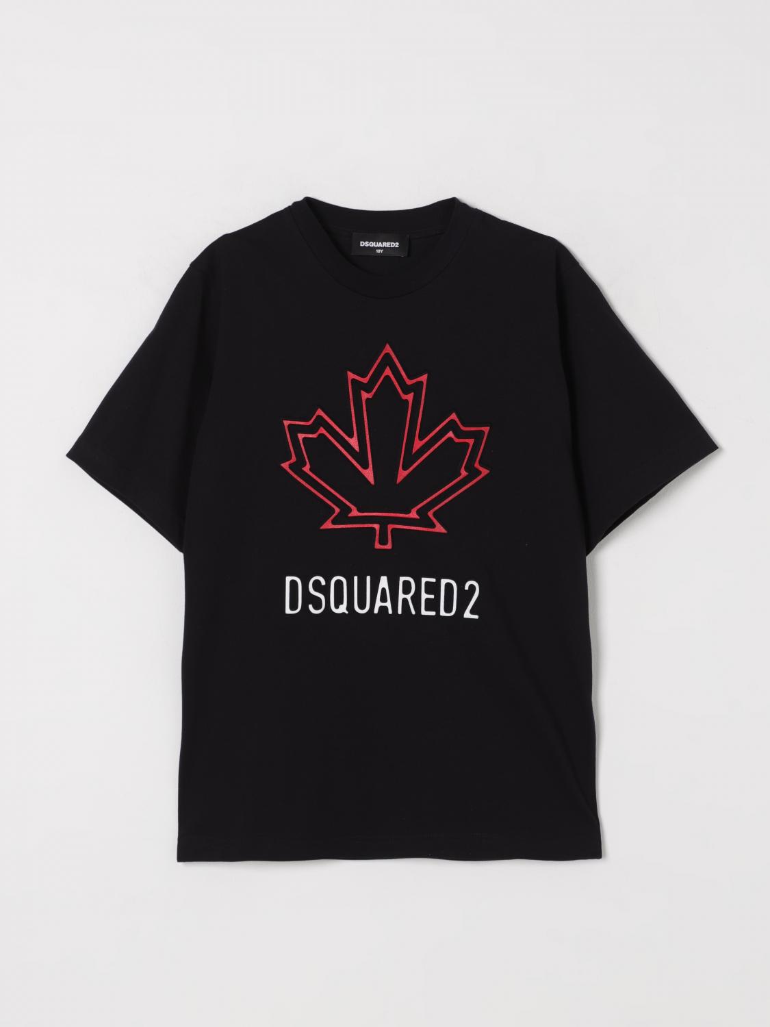 Dsquared2 Kids Maple Leaf Logo T-shirt In Black