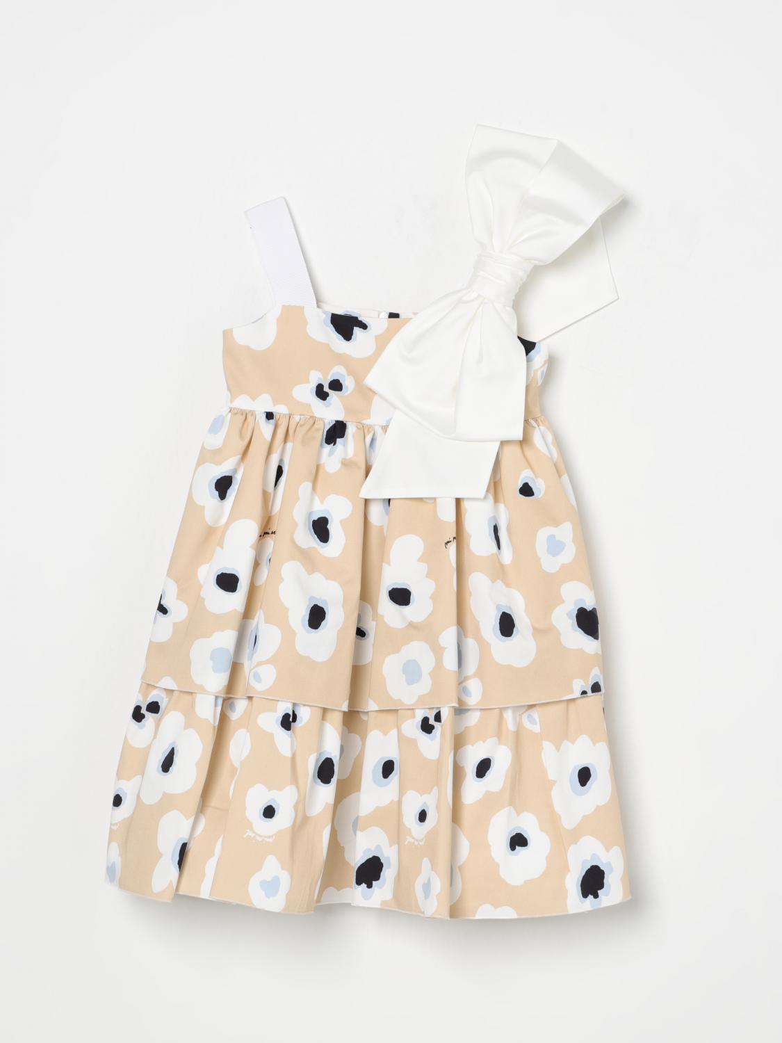 Mi Mi Sol Poppy-print Flounce Dress In Beige