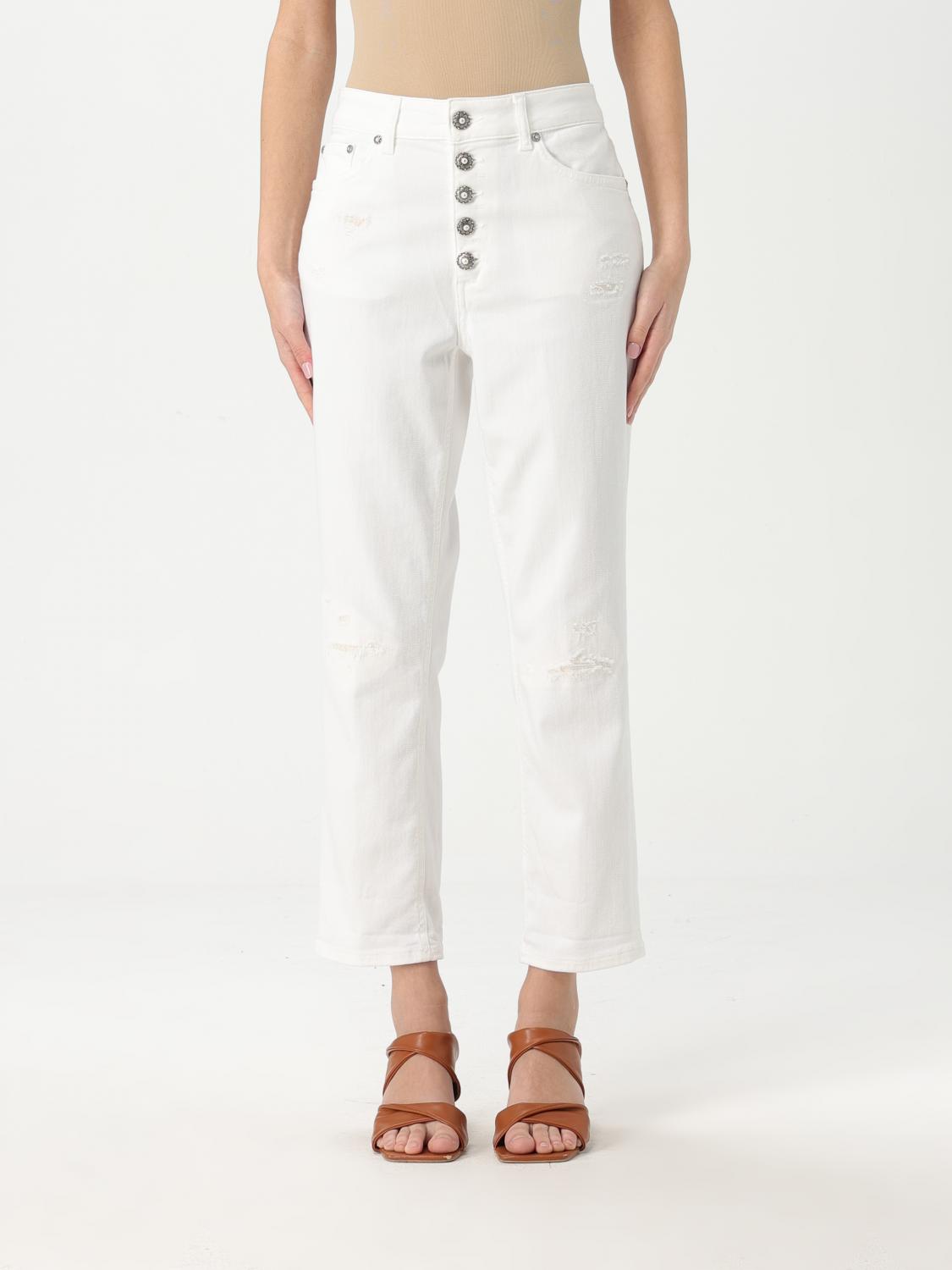 Dondup Cropped Cotton-blend Denim Jeans With Button Detailing In White
