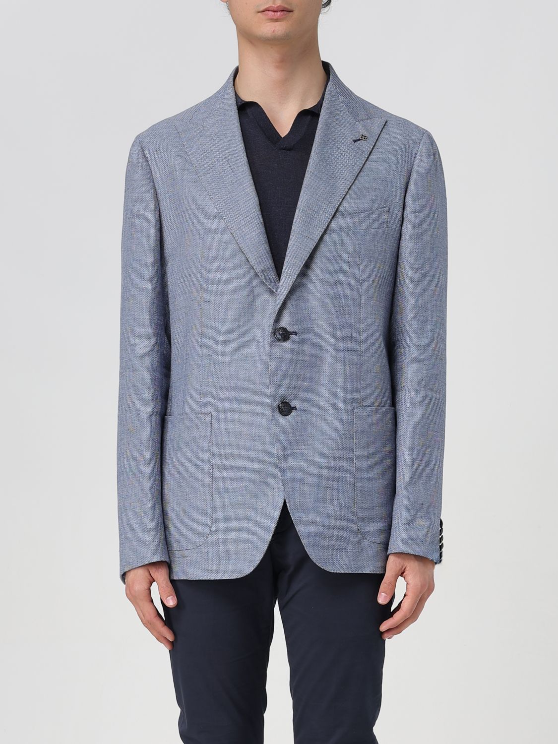 Tagliatore Tailored Herringbone Pattern Jacket In Blue