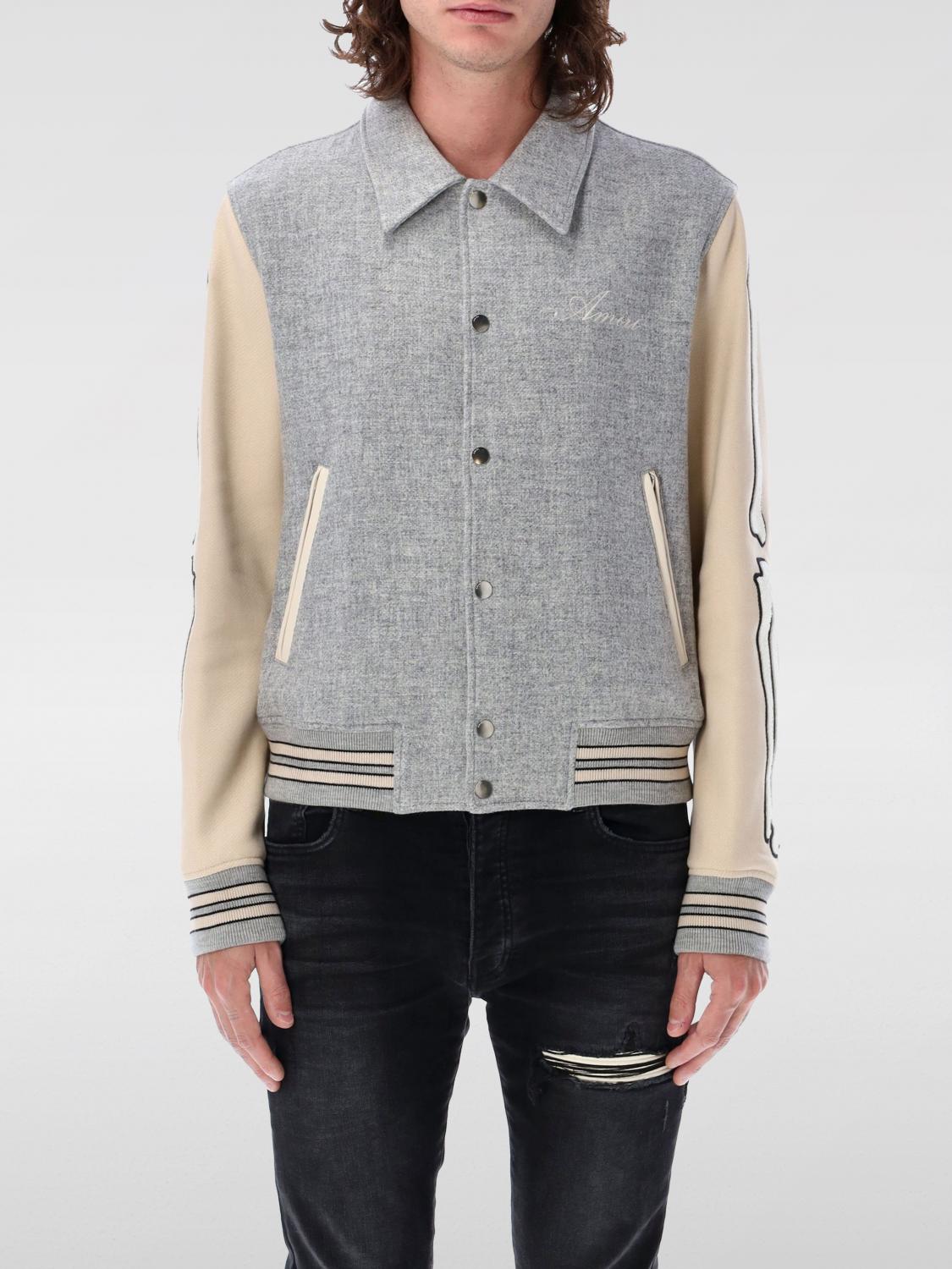 Amiri Contrasting-sleeve Bomber Jacket In Grau