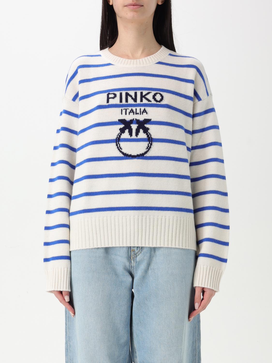 Pinko Crew Neck Striped Pattern Sweatshirt In White