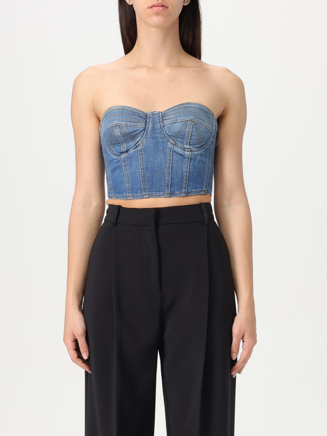 Elisabetta Franchi Denim Bustier Top In Denim