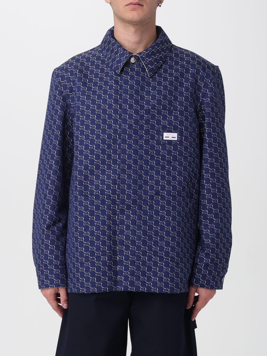 Gucci Gg Shadow-jacquard Cotton Jacket In Blue