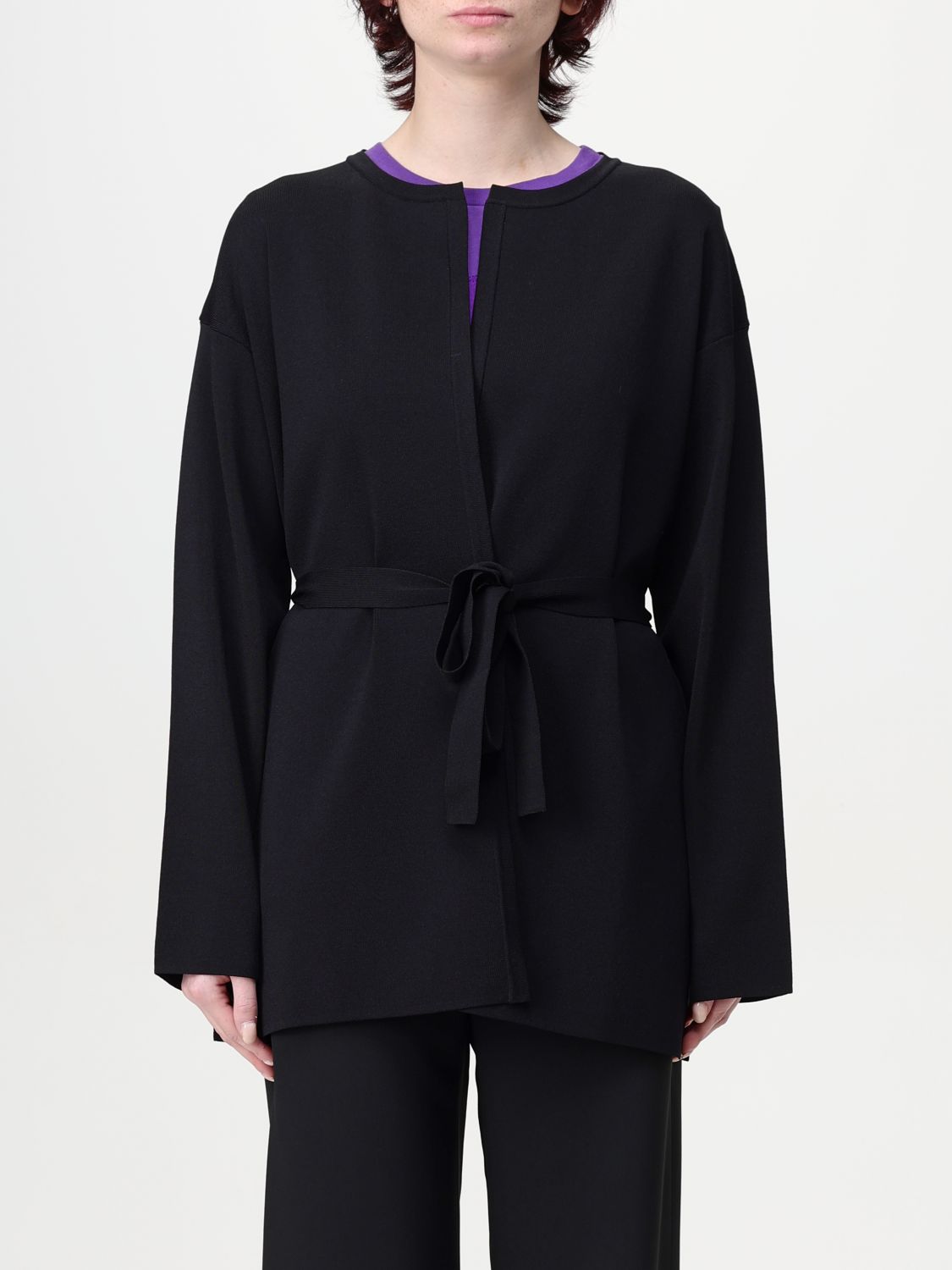 Max Mara Crepe Tie Cardigan In Black