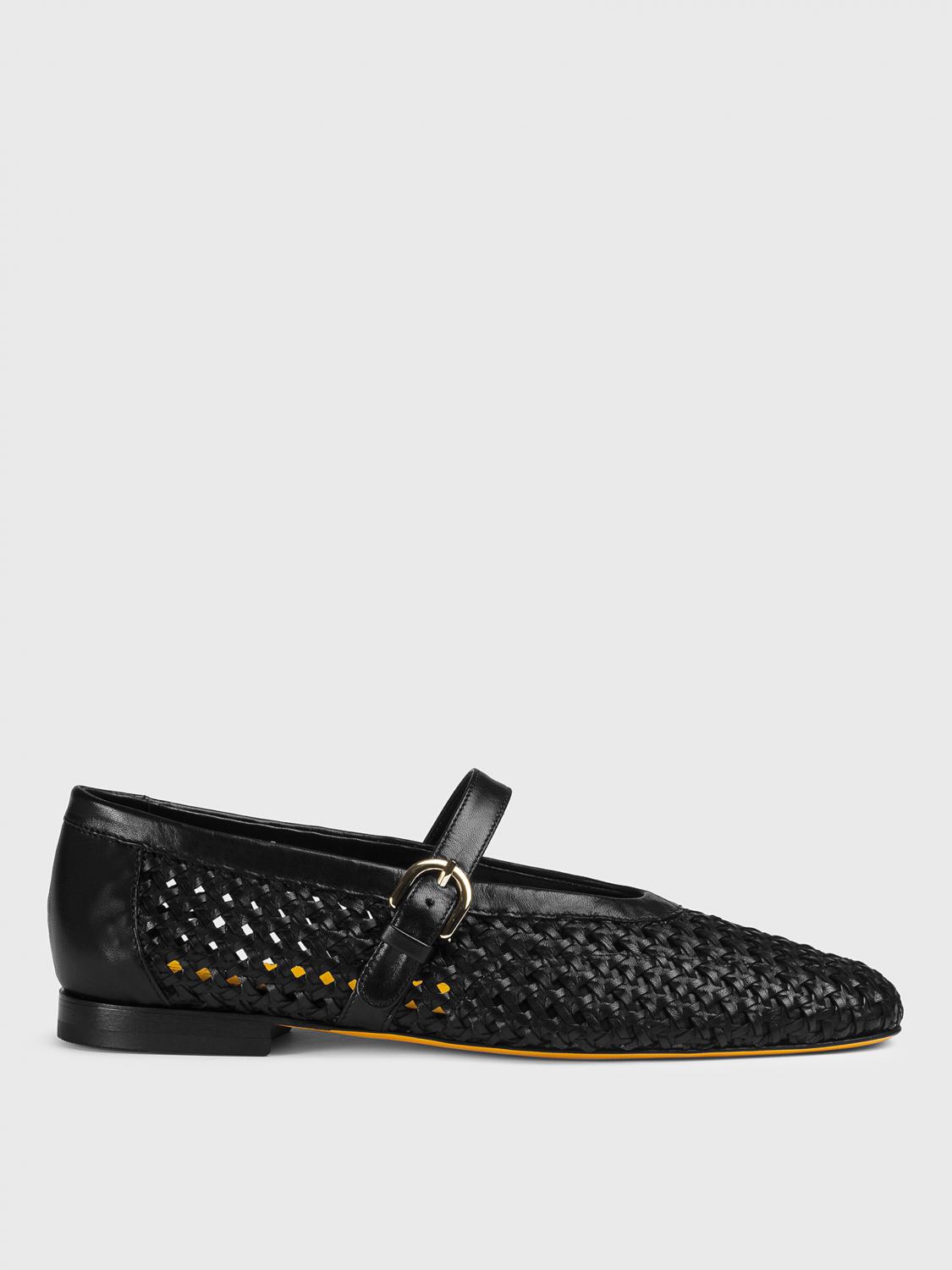 Doucal's Black Leather Ballet Flat With Strap In Black
