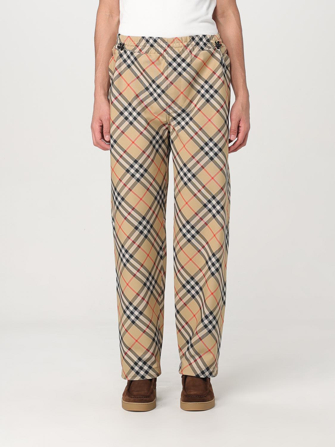 Burberry Wool Blend Trouser With Iconic Check Print In Beige