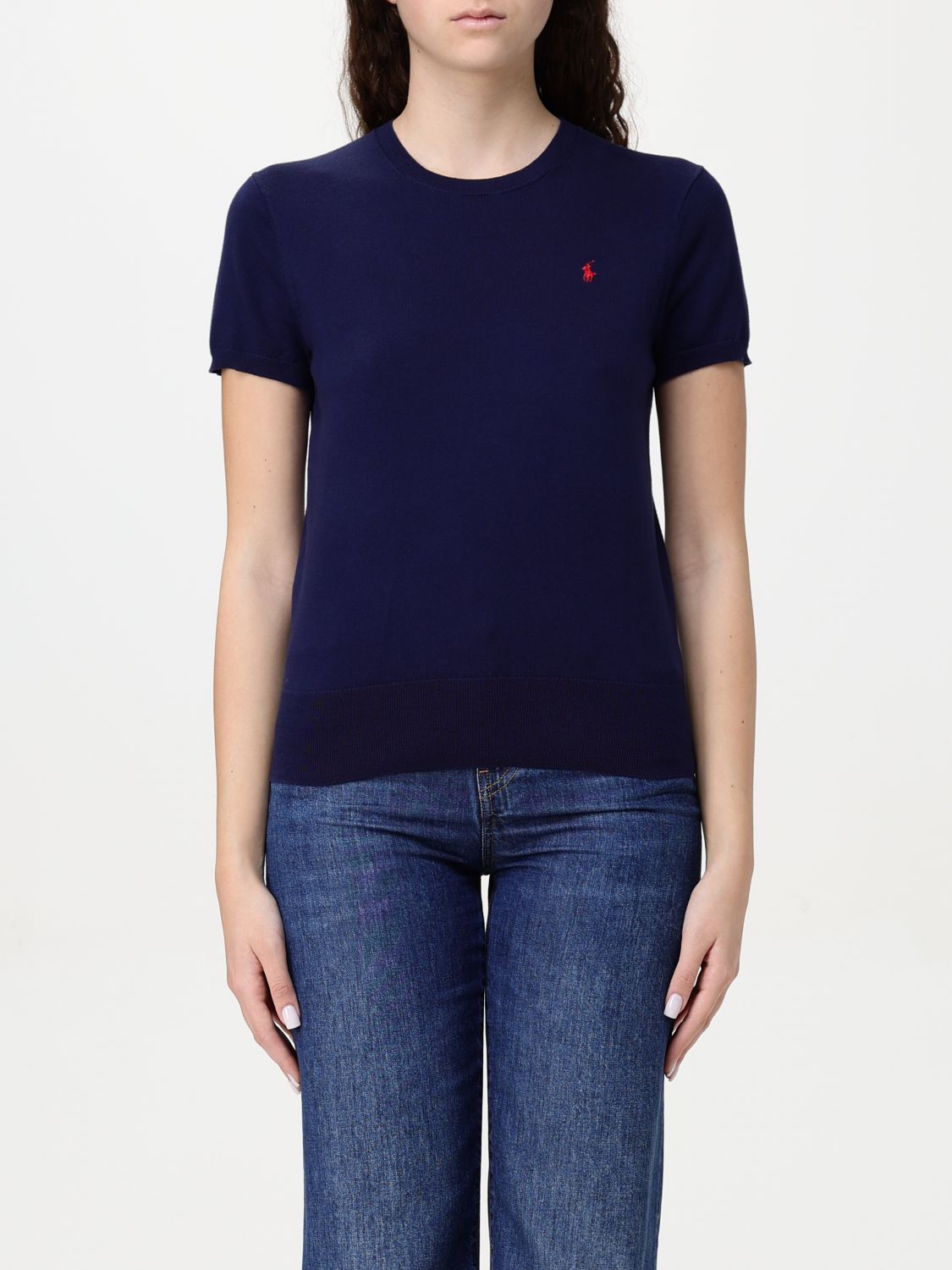 Polo Ralph Lauren Crew Neck Blue Sweater With Embroidered Detail In Blau 1