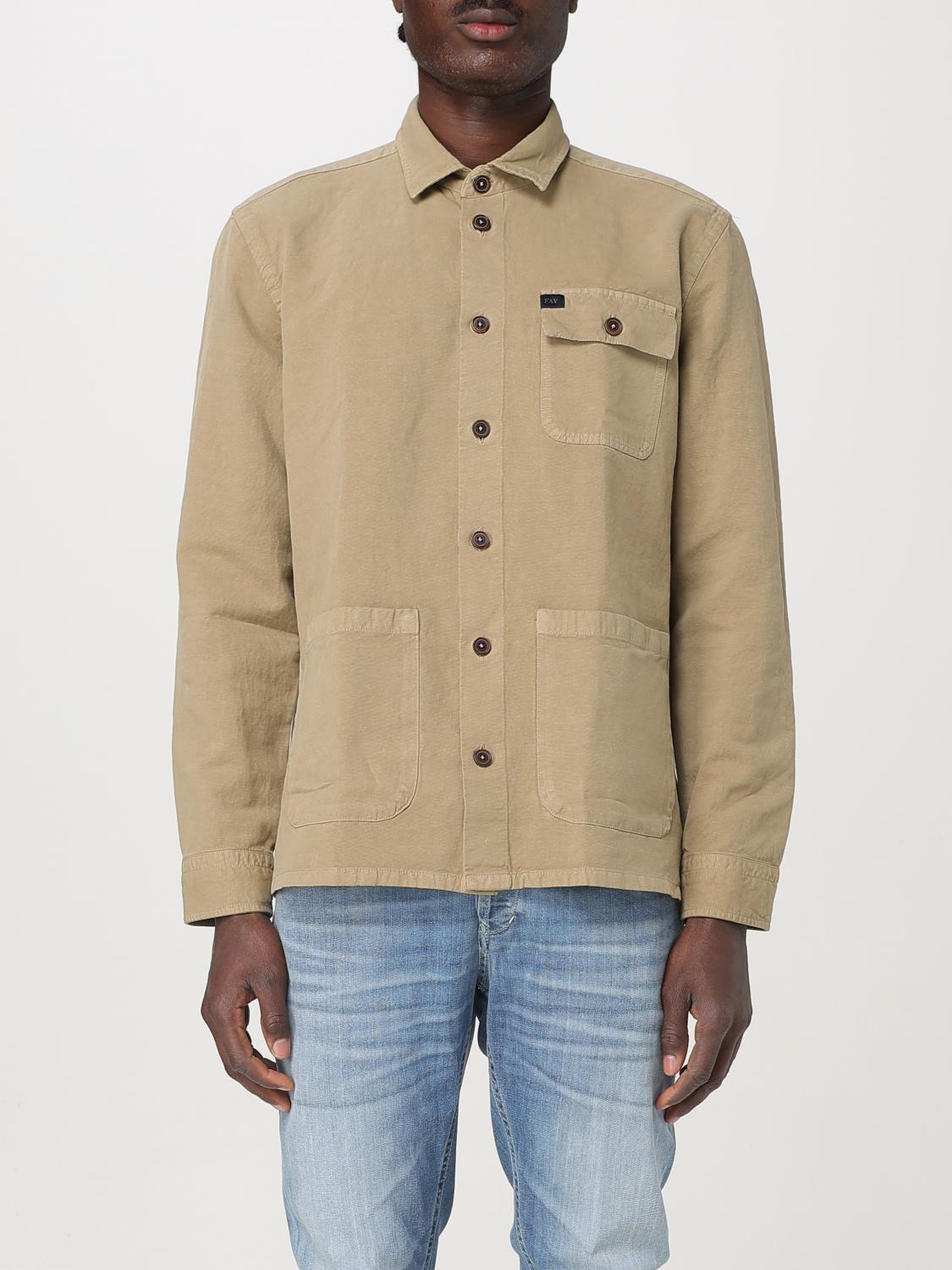 Fay Overshirt Canvas Over Fit Shirt In Sand
