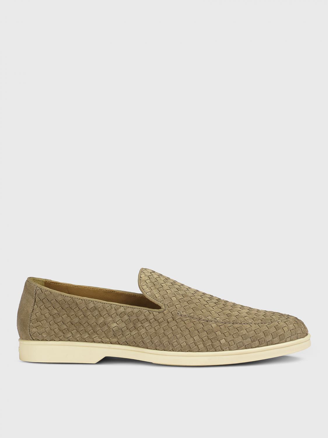 Doucal's Woven Texture Grey Loafers With Rubber Sole In Brown