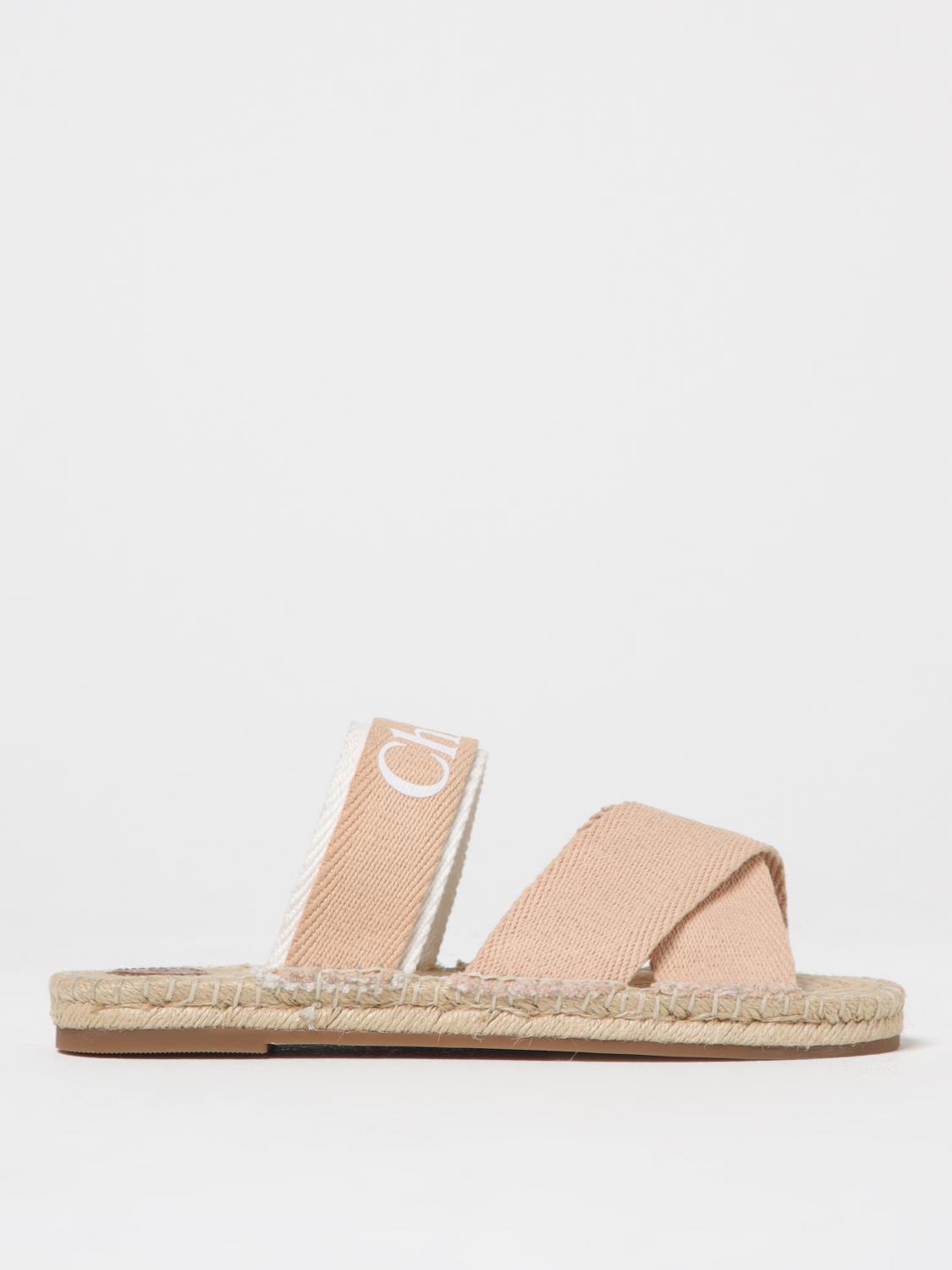 Chloé Kids Logo Canvas Espadrille Slides In Pink
