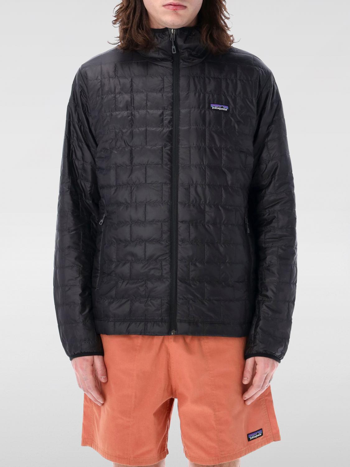 Patagonia Quilted Hooded Jacket Side Zippers In Schwarz