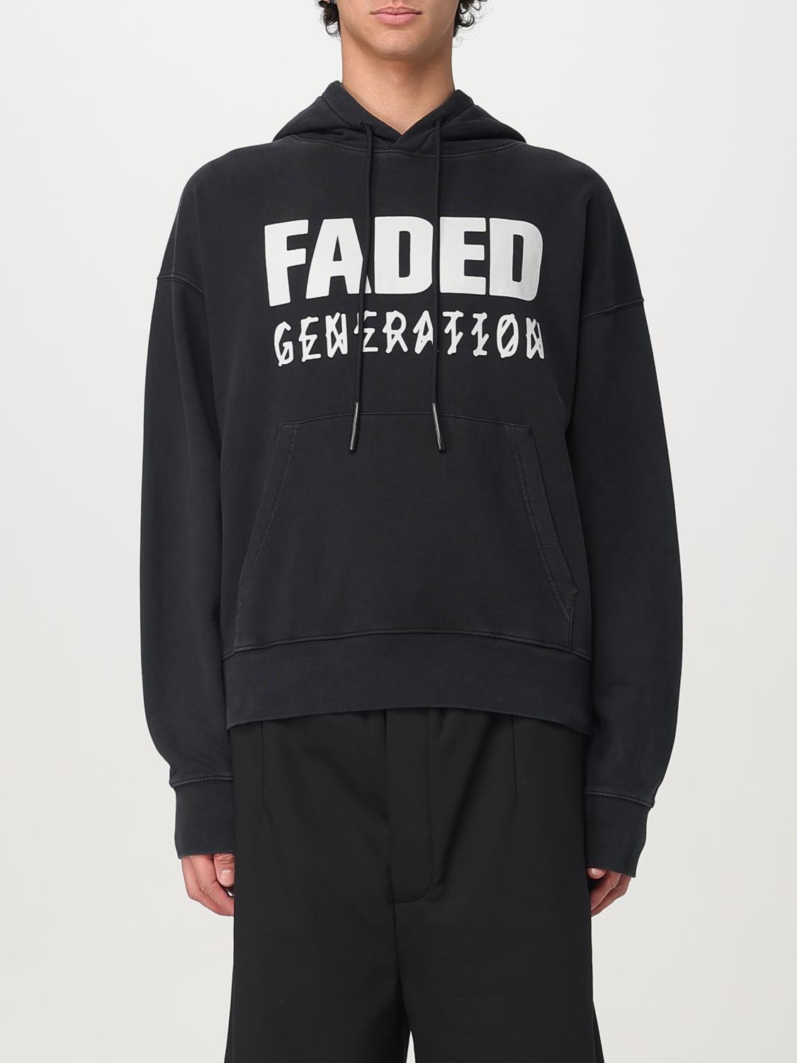 44 Label Group Faded Gen Cotton Hoodie With Drawstring Hood In Schwarz