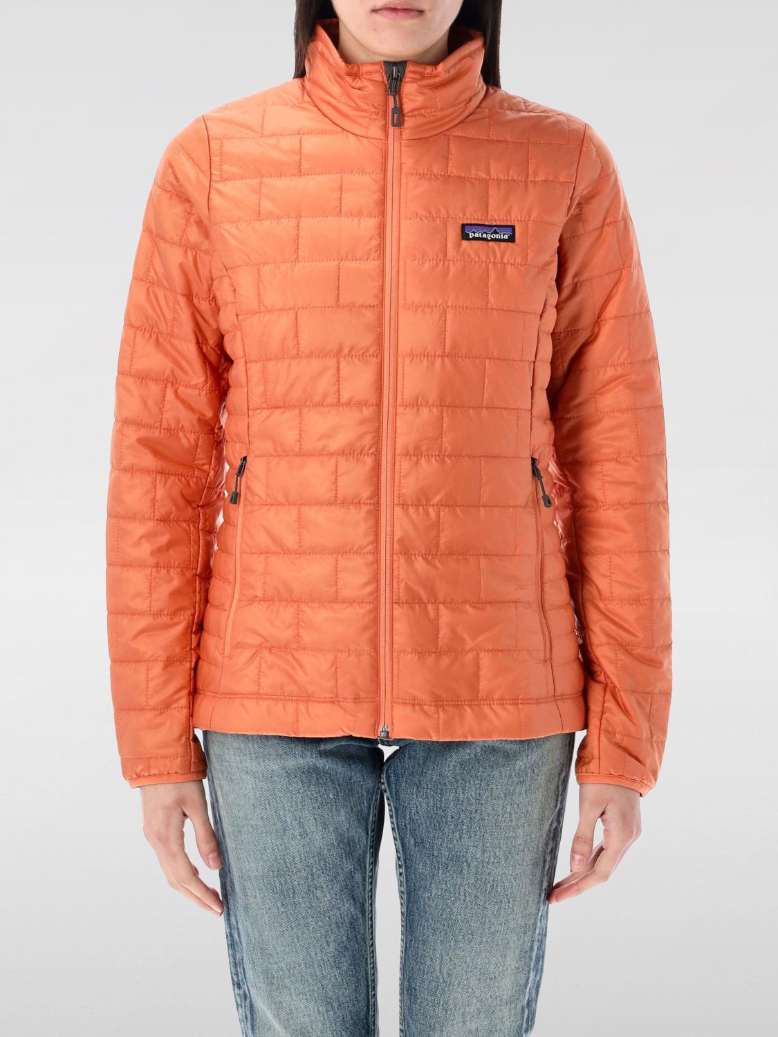 Patagonia Quilted High Collar Jacket With Side Zip Pockets In Melon