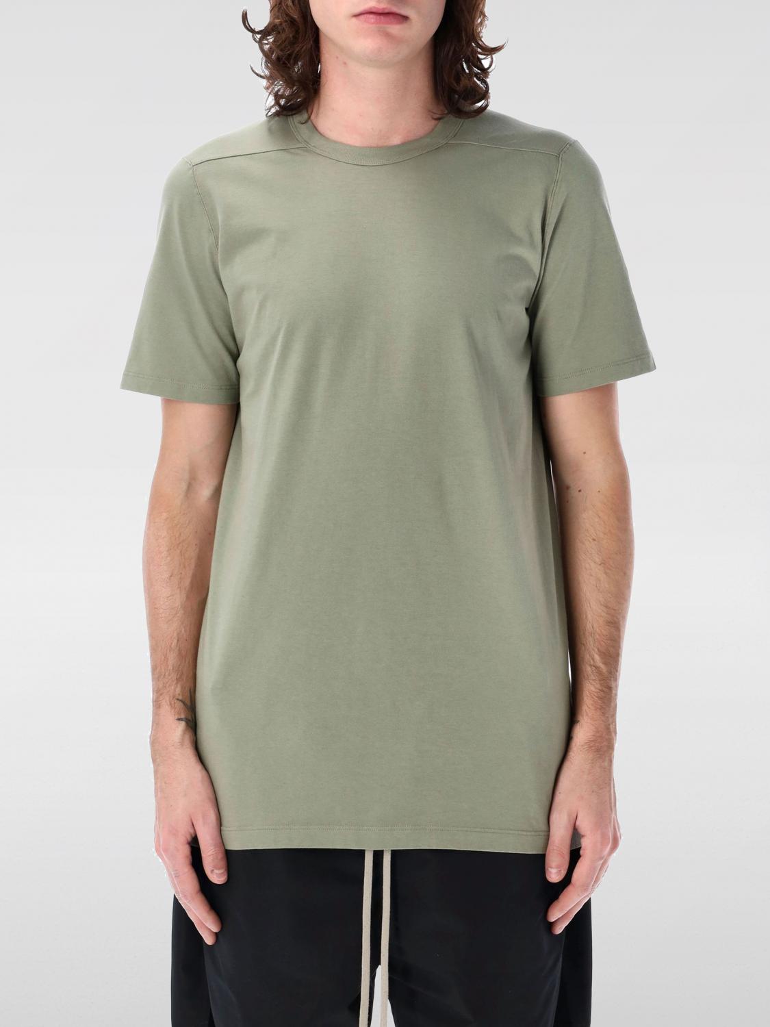 Rick Owens Celadon Cotton T-shirt With Elongated Hem In Beige
