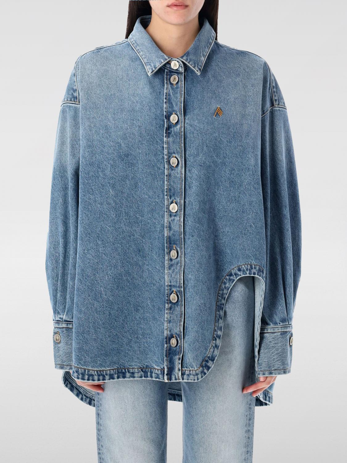 Attico Blue Shirt With Classic Collar And Embroidered Detail On The Front In Cotton Woman In Blau