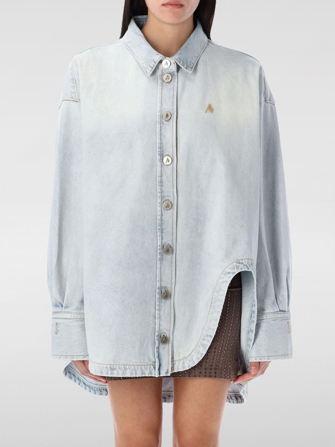 Attico Overshirt Diana In Denim Spalmato In Blau