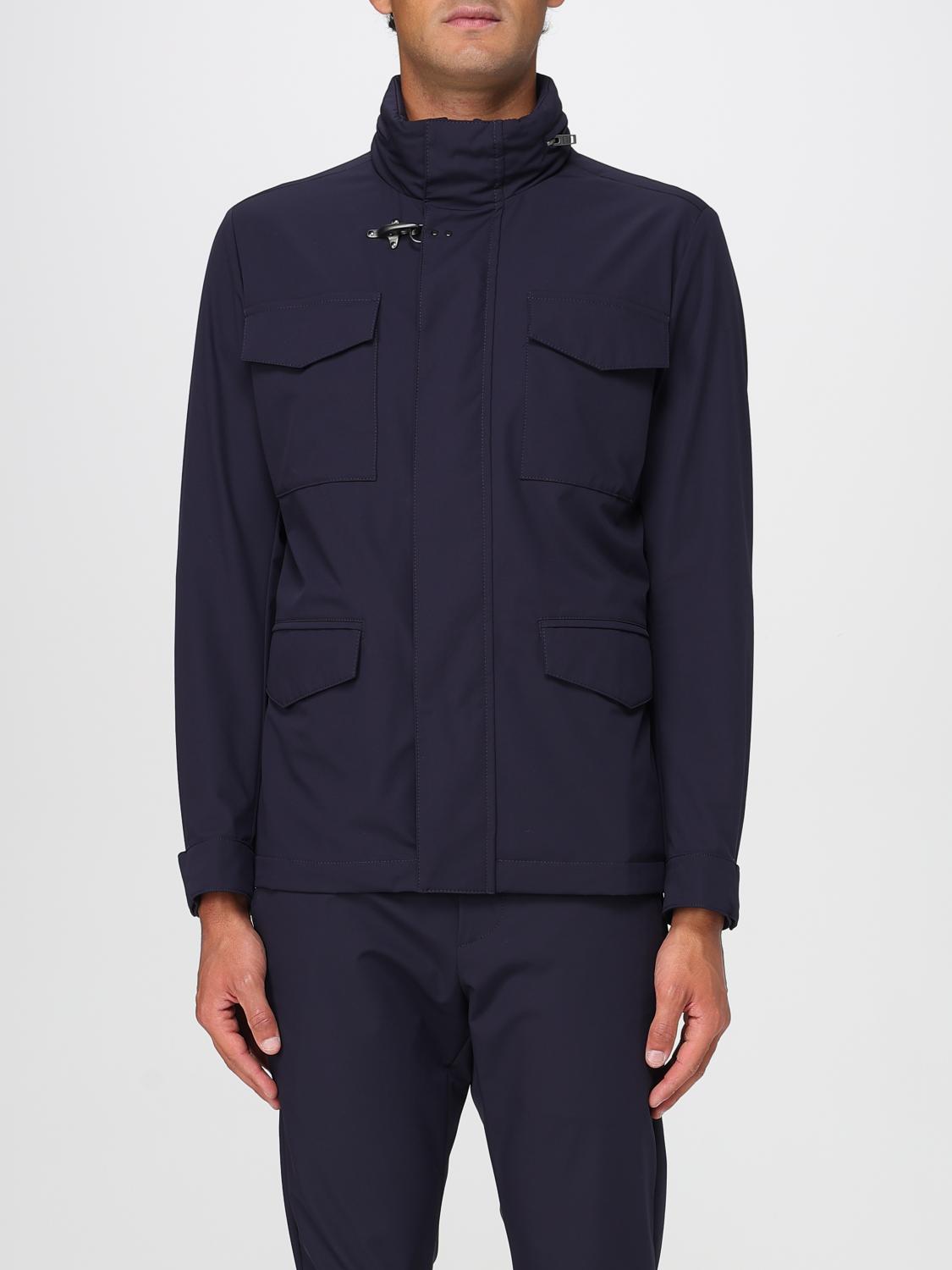 Fay Short Field Jacket In Wool And Stretch Cotton Blue