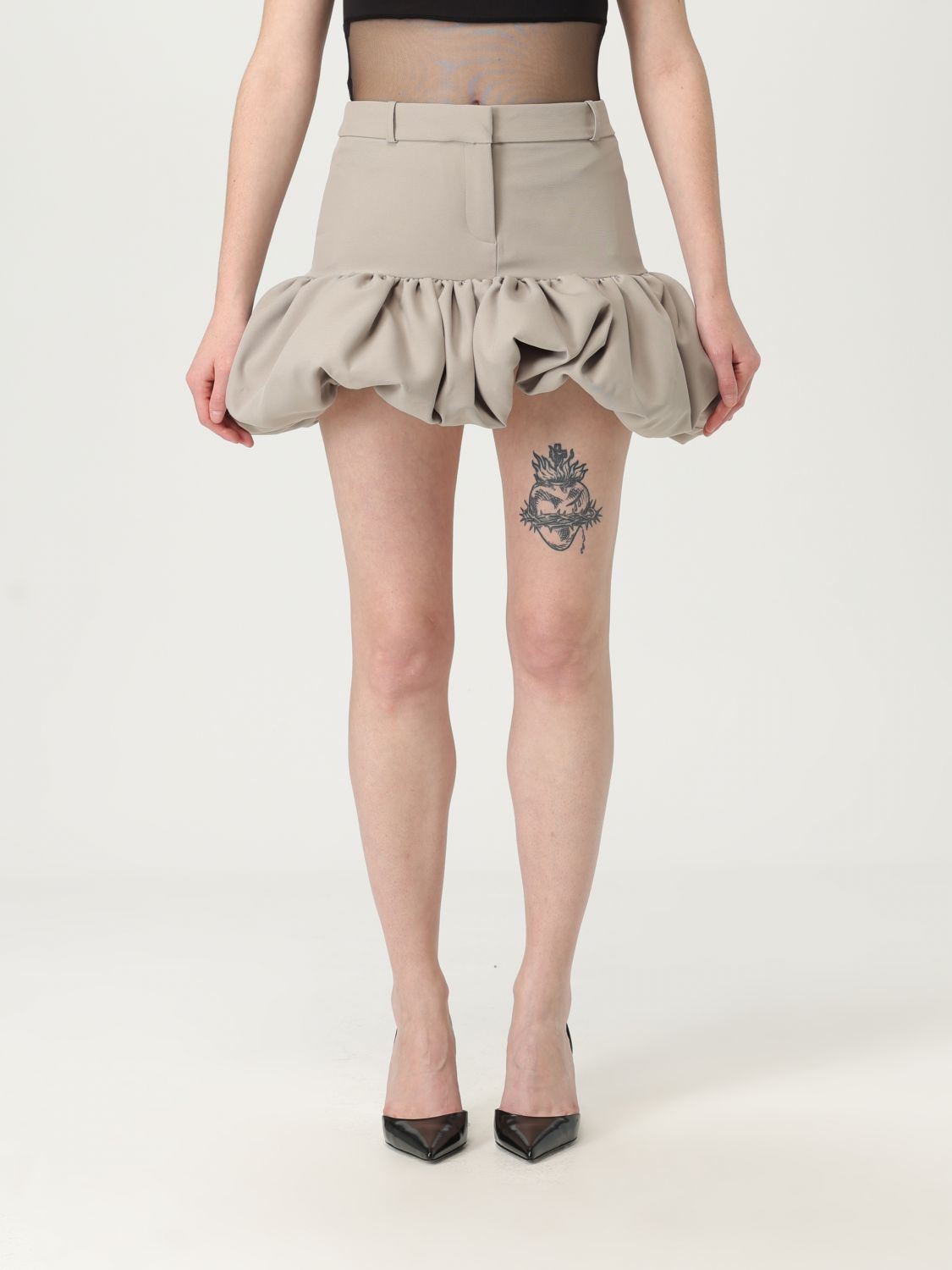Coperni Structured Beige Skirt With Voluminous Ruffled Hem