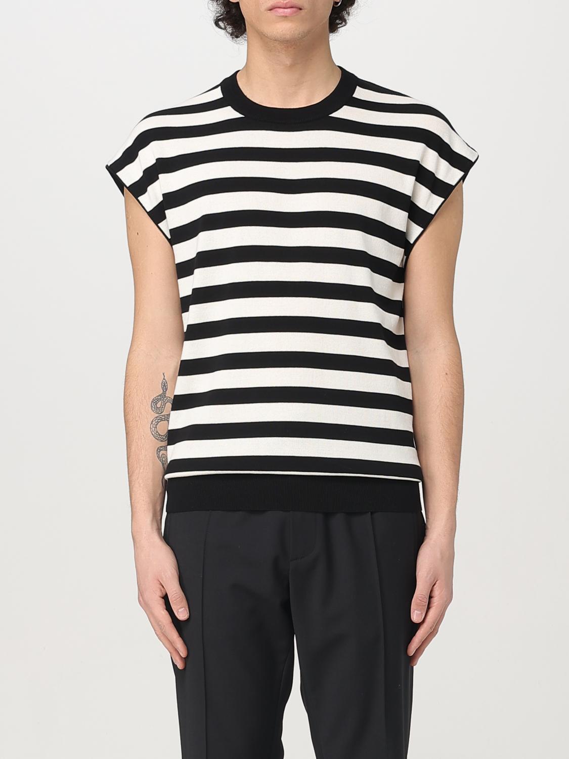 Dolce & Gabbana Black And White Sleeveless Top With Round Neck And All-over Strpied Motif In White