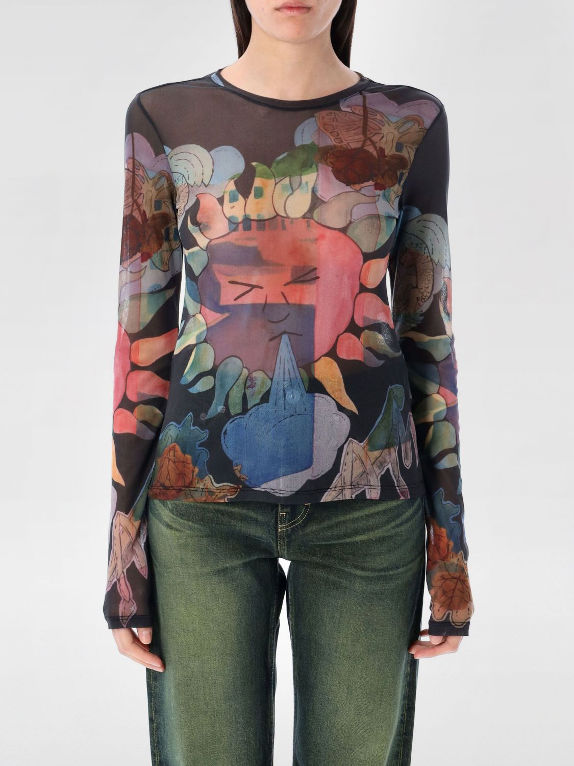 Our Legacy Super Slim Long Sleeve Printed Mesh Top In Multicolor