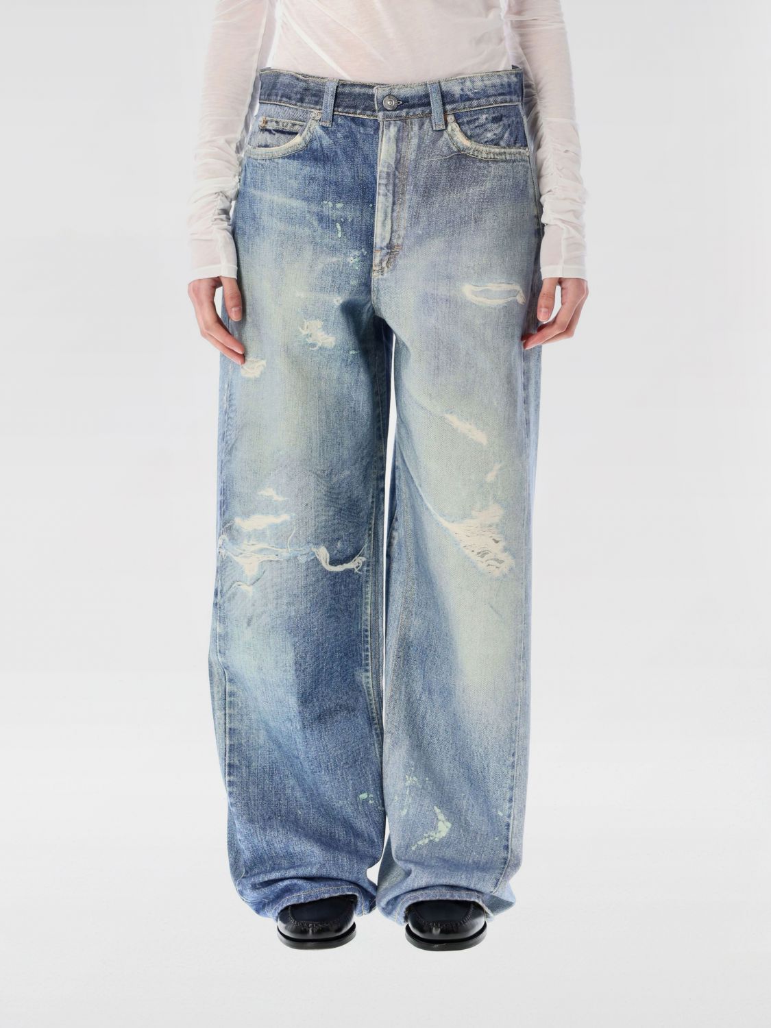 Our Legacy Wide Fit Digital Denim Print Trousers In Blue