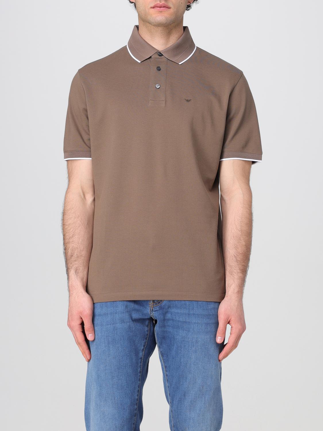 Emporio Armani Collared Shirt With Short Sleeves In Brown
