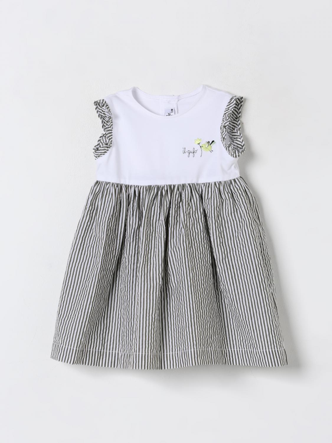 Il Gufo Striped Dress In Grasgrün