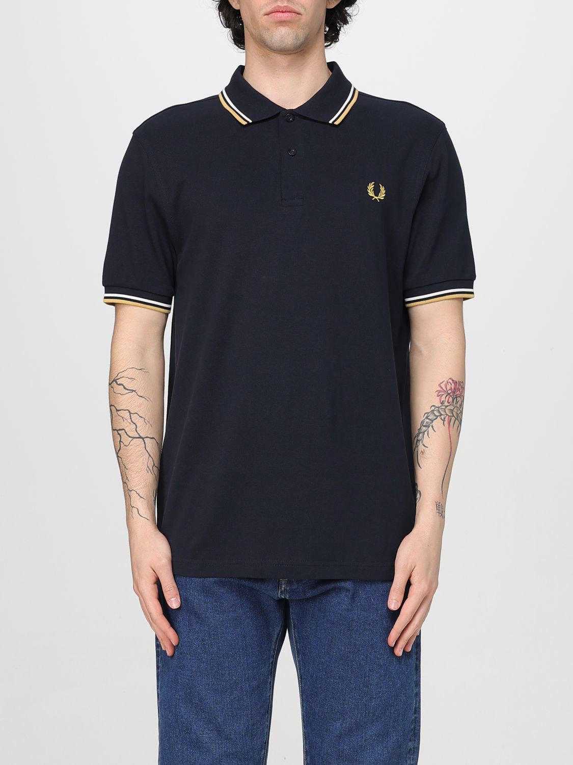 Fred Perry Polo Shirt With Contrast Trim And Collar In Ecru