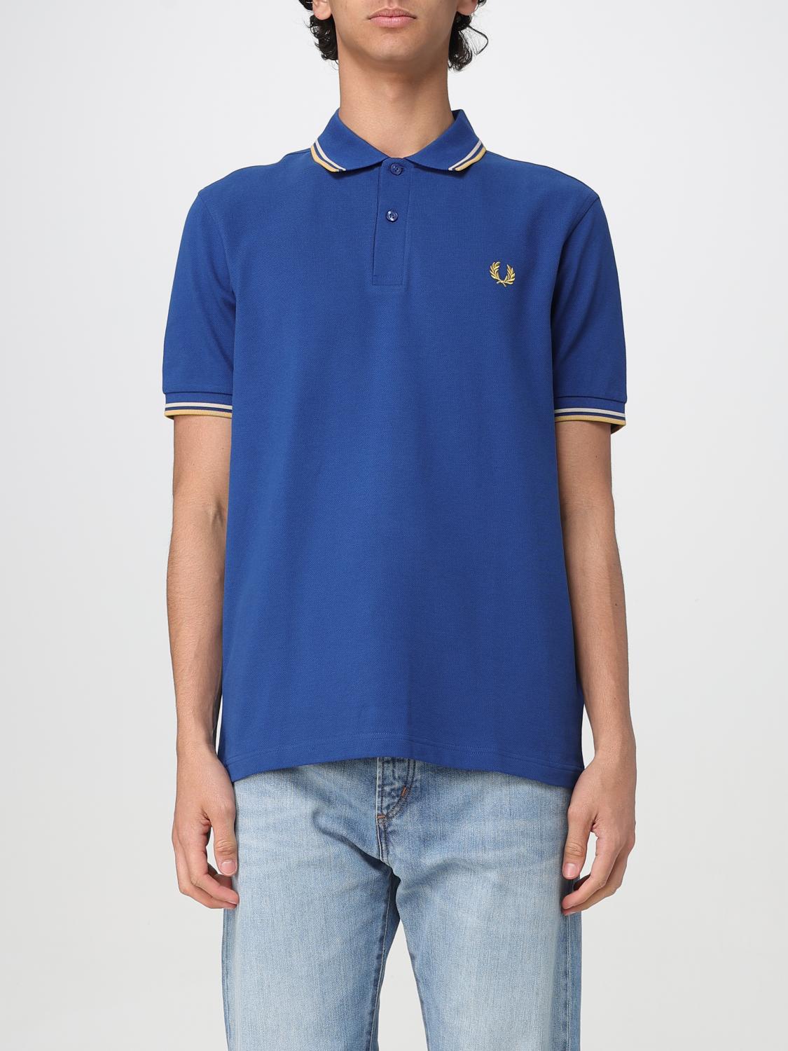 Fred Perry Cotton Pique Polo Shirt With Double Stripe In Blue