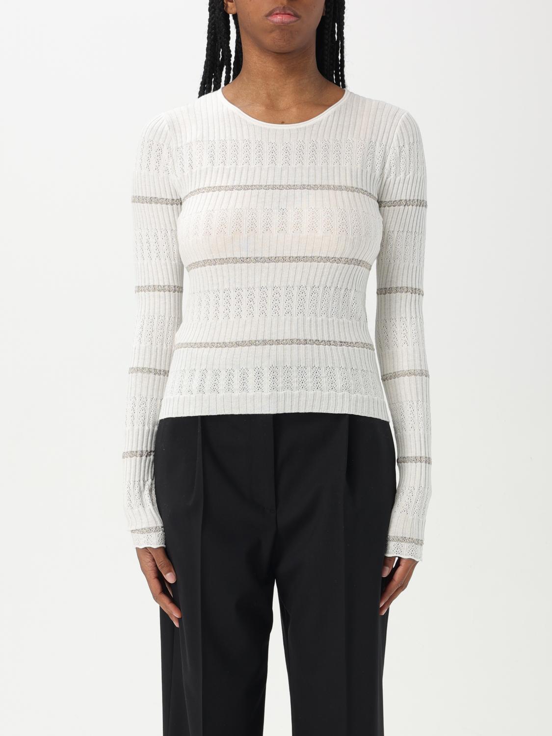 Pinko Ribbed Sweater With Metallic Stripes In White