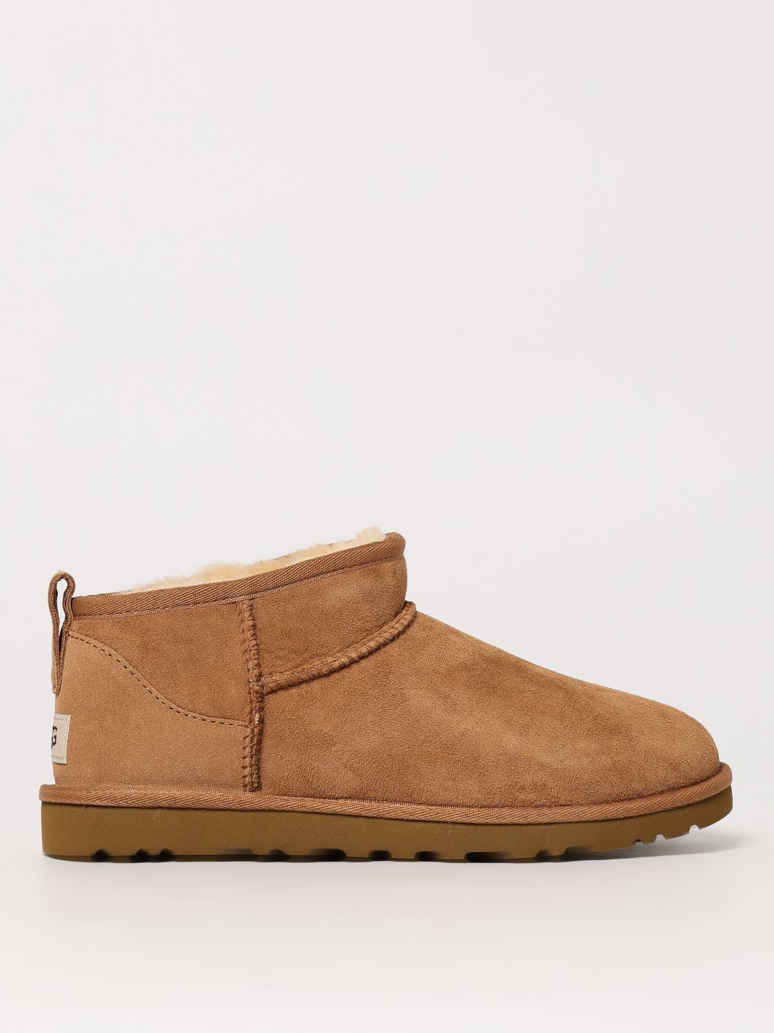 Ugg Classic Ultra Mini Low Heels Ankle Boots In Leather Color Suede In Braun