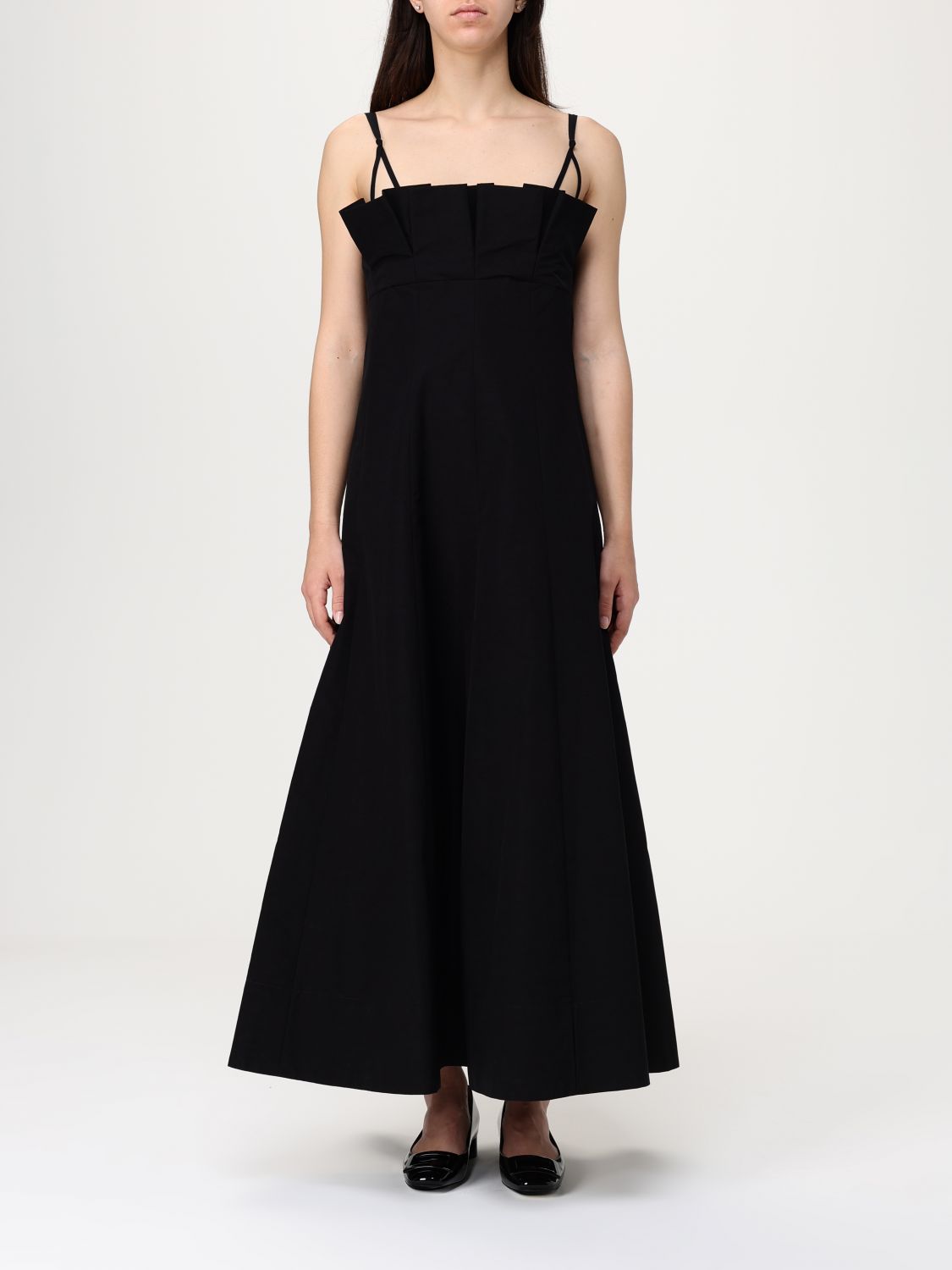 Philosophy Di Lorenzo Serafini Ruffle-detailed Flared Midi Dress In ブラック