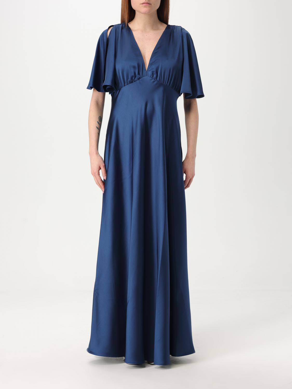Liu •jo Liu Jo Blu Midi Dress In Satin With V-neck In Blue