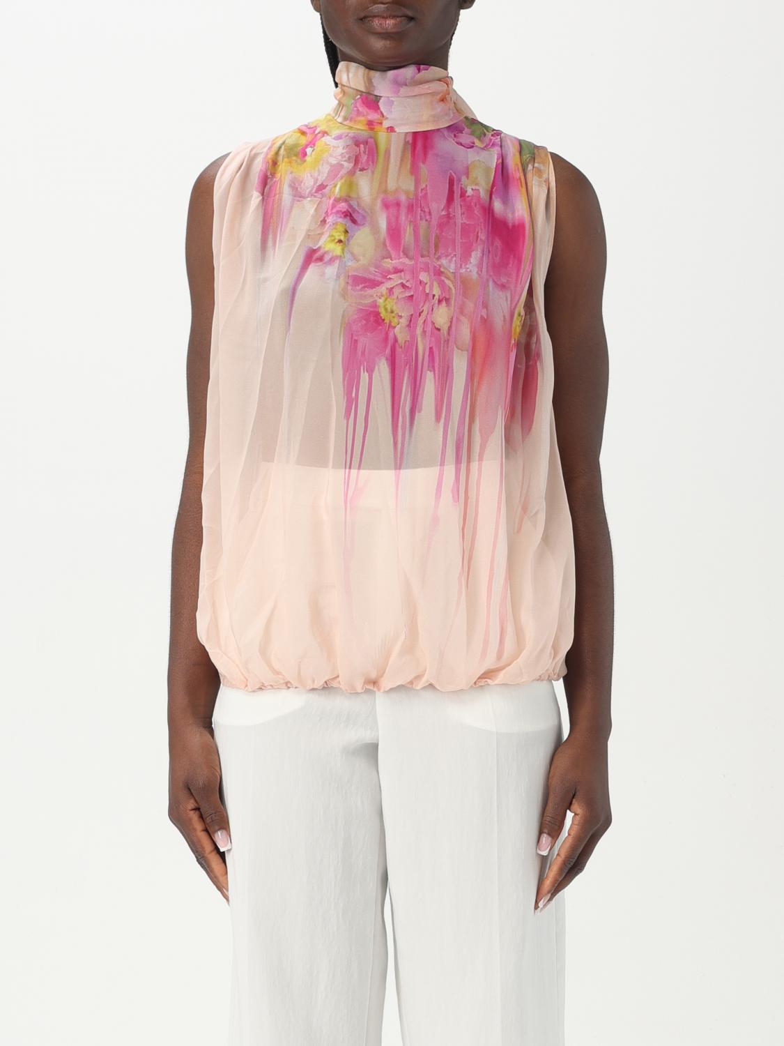 Blumarine Georgette Top With Liquid Flower Print In Pink