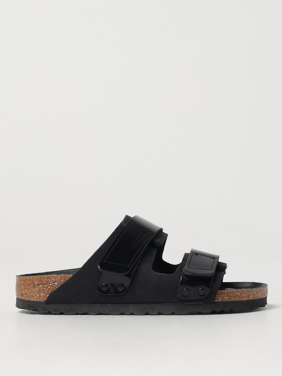 Birkenstock Uji Mixed Leather Dual-grip Slide Sandals In ブラック